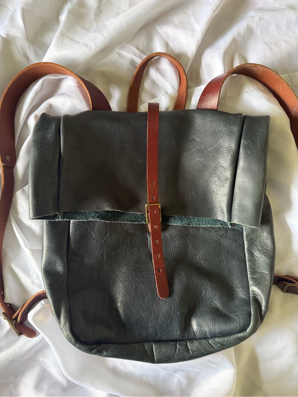 Grant Leather Roll-Top Backpack in indigo bison